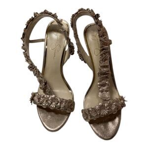 Jessica Simpson Jessin Gold Ankle Wrap Sandals – Women’s Size 9.5